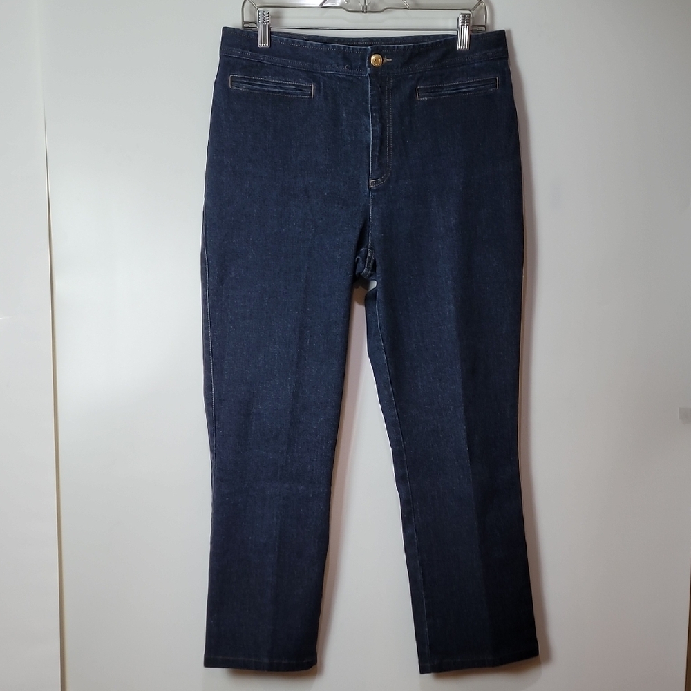 Indigo Blue Straight Leg Jeans with Mid Rise Waistband